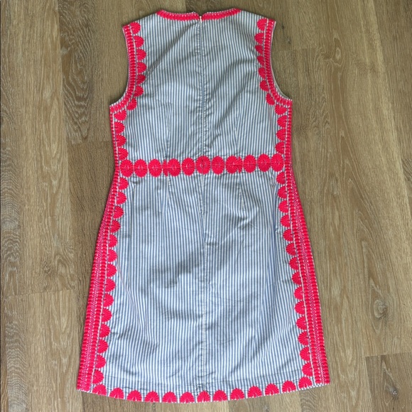 VINEYARD VINES BLUE STRIPED SLEEVELESS DRESS PINK APPLIQUES ZIPPER BACK size 4 - Picture 7 of 11